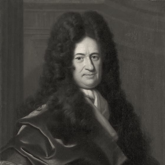Painted portrait of Gottfried Wilhelm Leibniz in a long wig.